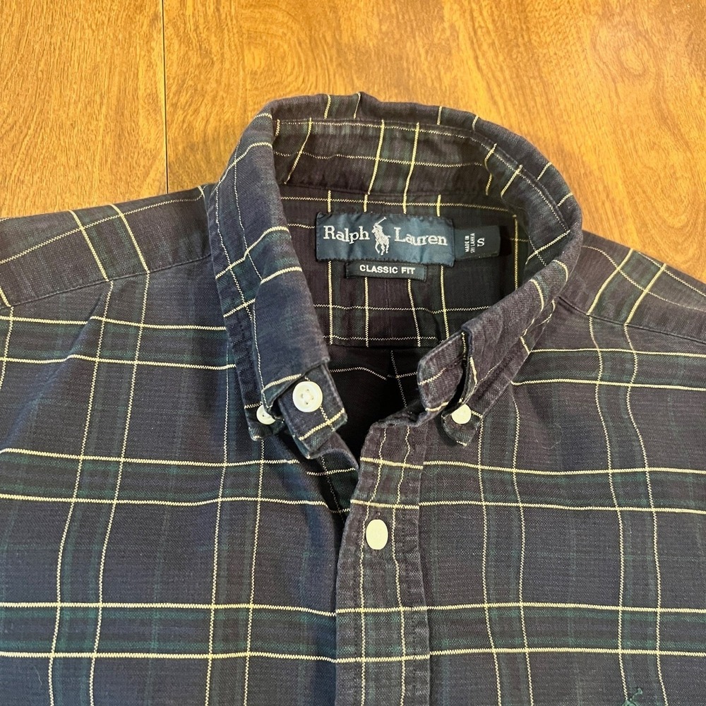 Ralph Lauren Classic Fit Plaid Button Down Shirt Men Size‎ Small Blue Green